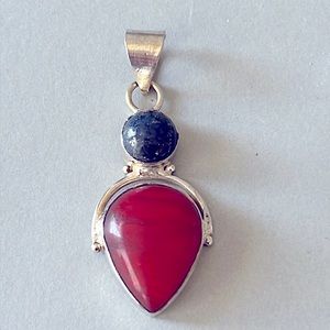 925S Silver Dumortierite and Agate Gemstone Pendant